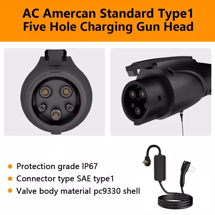 Premium EV Charger Type 1 (J1772) 32A 7kW | 5m Cable | CEE Adapter | Weatherproof | LCD | For Nissan Leaf, Chevy Bolt, Ford, Hyundai Ioniq, Kia, and More Type-1 EVs