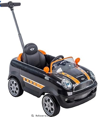 Mini Cooper Design Ride-On Vehicle With Parent Assist Handle And Storable Footrest, Black/Orange