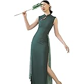 ROYAL SMEELA Chinese Qipao Dress for Women Cheongsam Dress Mandarin Collar Green Maxi Chinese Dresses Traditional Clothes