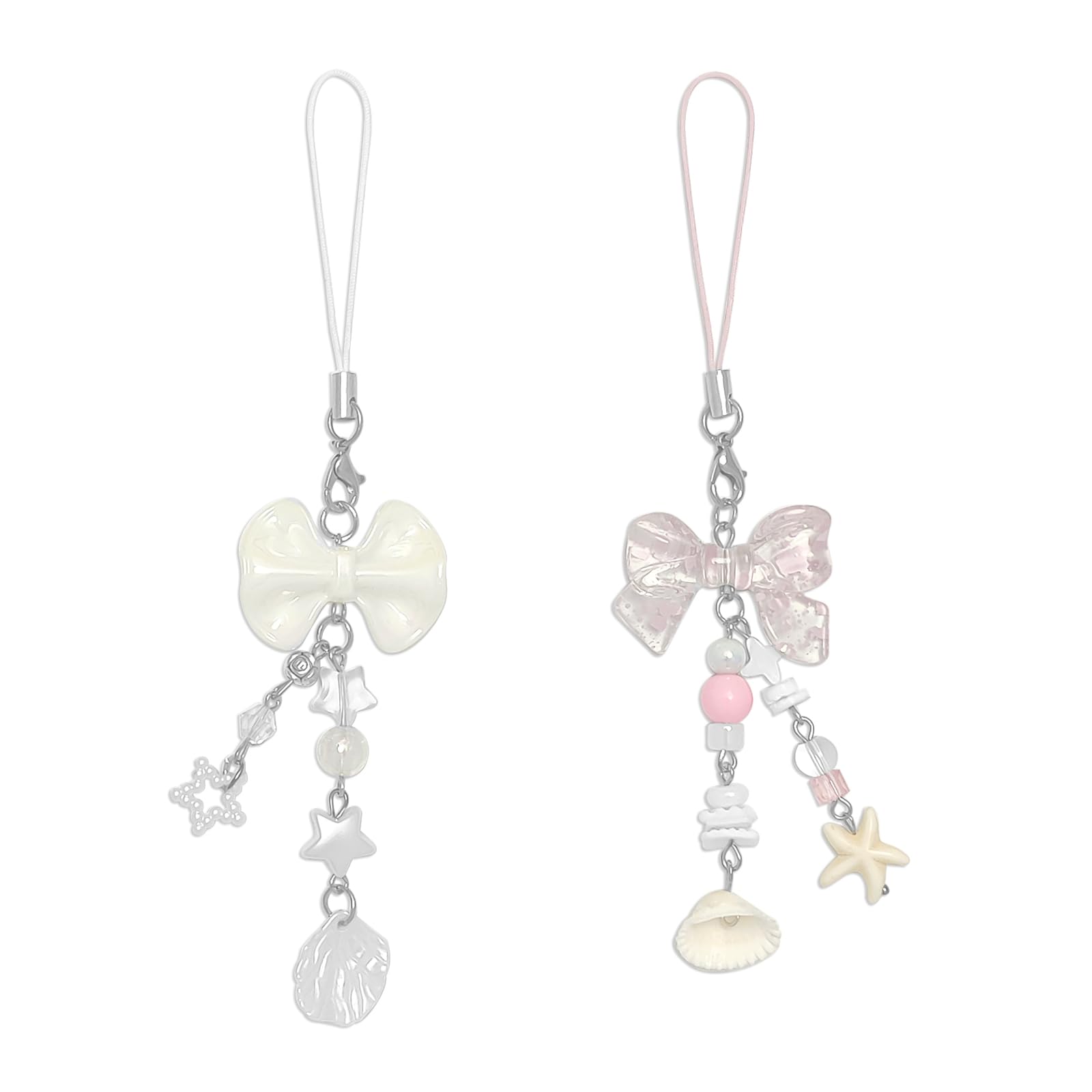 1-4PCS Cute Phone Charms Aesthetic Y2K Cell Phone Charms Strap Strawberry Butterfly Star PhoneCharm Y2K Accessories for Bag Keychain Airpods Camera Pendants Decor (Pink & White Bow)