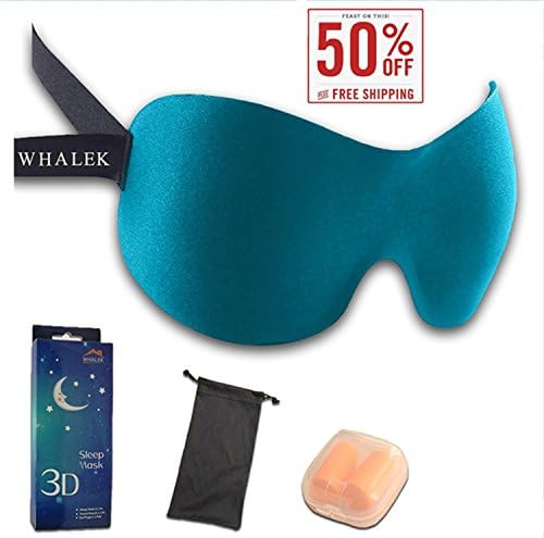 Whalek Memory Foam Deep Molded Sleep Mask, with Ear Plug and Carry Pouch Light Weight and Comfortable Eye Mask, Super Soft Material (Blue)