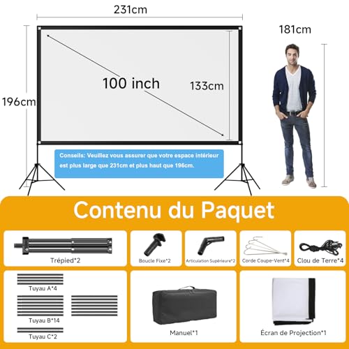 VISULAPEX 100 Inch Portable Projector Screen 16:9 4K HD Foldable Projector Screen with Carry Bag for Indoor Home Cinema Garden Cinema