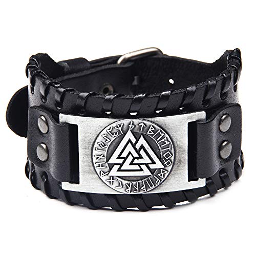 AZORA Punk Leather Bracelet Handmade Wide Cuff Bangle Wristband Adjustable Bracelets for Men,Teens,Boys,Women (Celtic Cross Leather Bracelet Black)
