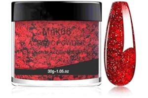 Mnk66 Acrylic Powder Professional Sparkly Golden Red Glitter Acrylic Nail Powder for Nail Extension, French Nail Art 3D Flowers, Nail Carving, Beginner (YSJF018-30g)