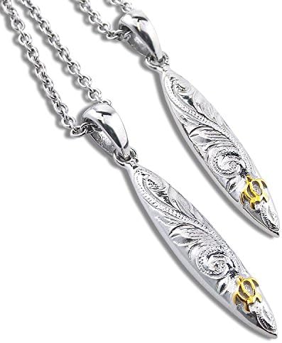 ハワイアンジュエリー ハワイアン ペアネックレス ステンレス サージカルステンレス サーフボード ホヌ イエローゴールド【幅2mmあずきチェーン付き45cm50cm】