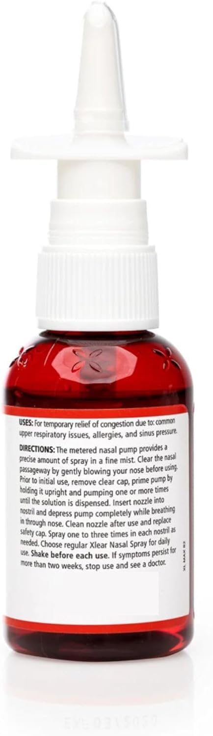 Xlear MAX Natural Xylitol Saline Nasal Spray with Capsicum and Aloe - Fast Acting for Sinus Pressure, Decongestant, Headache, Dry Nose, 1.5 fl oz (Pack of 1)