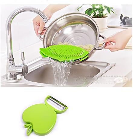 The New Kitchen Clip-On Strainer, Green Vegetables Strainer, Pasta Strainer, Colander &amp; Drainer Compact siliconeclip, Grease Colander, Fits all Pot Bowls Sizes (green)