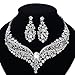 VenFine Clear White Austrian Rhinestone Crystal Hollow Alloy Flower Earrings Collar Necklace Jewelry Gift Wedding Bridal Party Prom