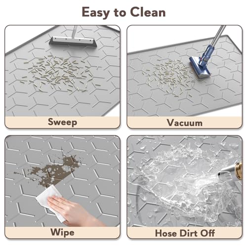 Garoopion Cat Mat for Litter Box, Large 34.05×22.5 inch Cat Litter Mat, Waterproof Silicone Pad for Floor, Gray