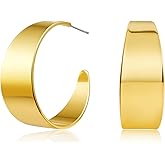 Eyeshock Chunky Gold Hoops Hypoallergenic Thick Statement Earrings for Women 18K Gold Plated Wide Hoop Earrings with Sterling Silver Post