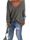 Xuan2Xuan3 Women V Neck Loose Casual Oversized Baggy Chunky Knit Pullovers Sweater Tops Jumpers