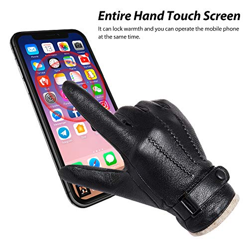 Mens Genuine Leather Gloves Winter - Acdyion Touchscreen Cashmere/Wool Lined Warm Dress Driving Gloves (Brown, Large) - Thumbnail 3