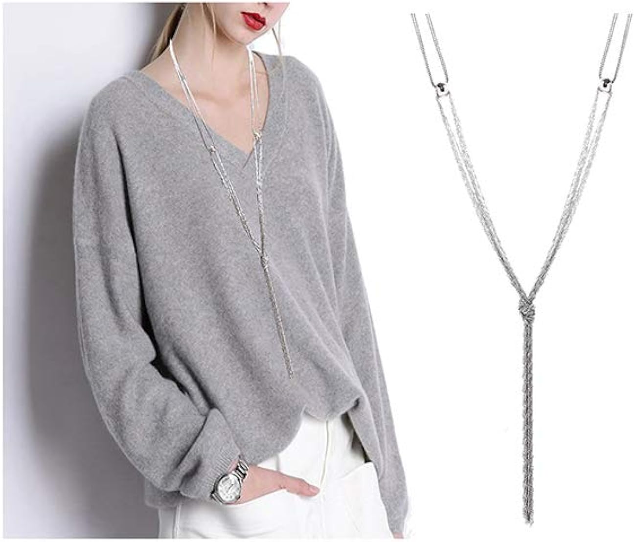 VUJANTIRY Women's Long Sweater Necklace Minimalist Lariat