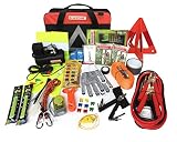 BLIKZONE Auto Roadside Assistance Car Kit Classic 81 Pc for Vehicle Emergency: Portable Air Compressor, Jumper Cables, Tire Repair Kit and All The Essential Tools, Accessories and Stuff to Drive Safe