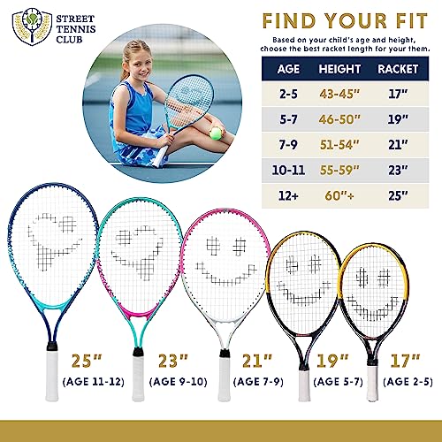 Kids Tennis Racket with Training Videos 17 Inch Aluminum Youth Tennis