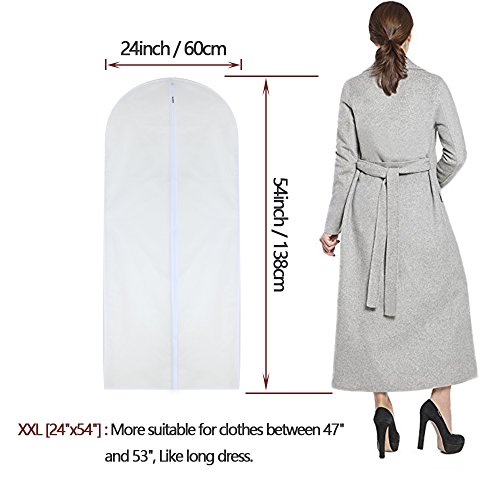Garment Bag Clear 24'' x 54'' Long-Dress Moth Proof Garment Bags White Breathable Full Zipper Dust Cover for Clothes Storage Closet Pack of 6â€¦