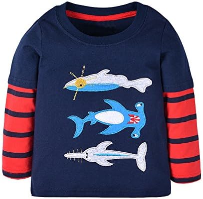 Warmbaby Little Boys Kids Long Sleeve T-shirts 2T 24 Months Navy Fish