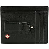 Alpine Swiss Men's Leather Money Clip Front Pocket Wallet Black