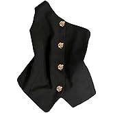 GORGLITTER Women's One Shoulder Blazer Vest Tops Sleeveless Metal Button Up Business Casual Work Suit Top Dressy Trendy