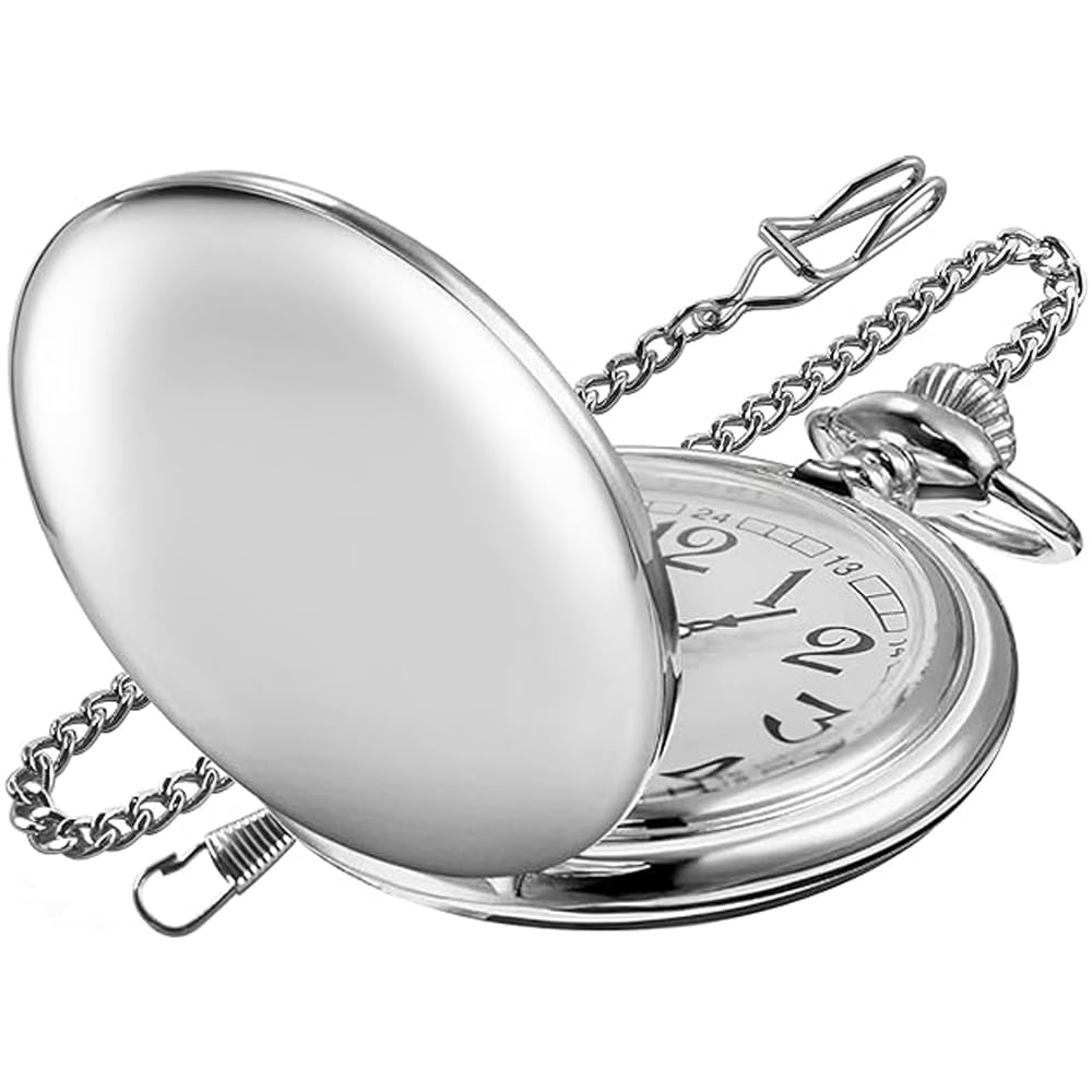 Tiong Vintage Smooth Quartz Pocket Watch Classic Fob Watch with Short Chain for Men Women on Birthday Anniversary Day Christmas Fathers Day
