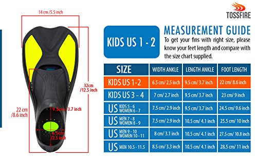 Snorkeling Fins Short Floating Training Swimming Fins for Kids Children Boys and Girls US size 1-2 with Thermoplastic Rubber Pool Travel Fins for Swimming Scuba Diving Snorkeling Watersports – Yellow