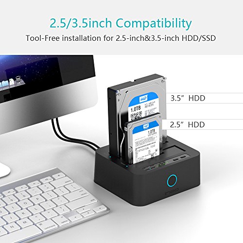ineo USB3.0 to SATA 2.5" or 3.5" HDD/SSD Duplicate / Clone Dual Bay Docking Station with free USB type C adapter [T3527-VIII+]