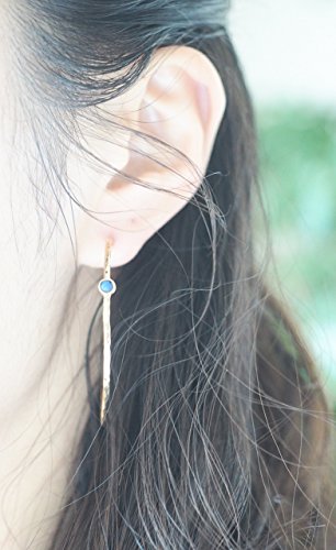 Navy Blue Simulated Lapis Lazuli Gold Plated Brass Hoop Earrings - Thumbnail 3