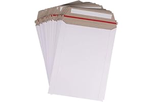 zmybcpack 100 Pack 6X8 inch Self Seal Photo Document Mailers Stay Flat White Cardboard Envelopes White Photography Mailers for CD, Photos, Document