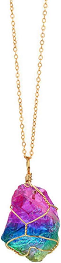Cebbay Women Necklace,Rainbow Stone Natural Crystal Rock Necklace Gold Plated Quartz Pendant for Girlfriend