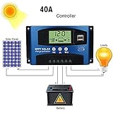 LONGTING MPPT Solar Charge Controller Maintainer, Auto Focus Tracking Solar Panel Intelligent Regulator 12V/24V (US Stock) (40A)