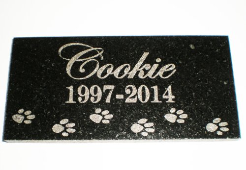 6" x 12" LARGE Name & Date Pet Memorial GRANITE Ornament Grave Marker Stone With Small Paws Print