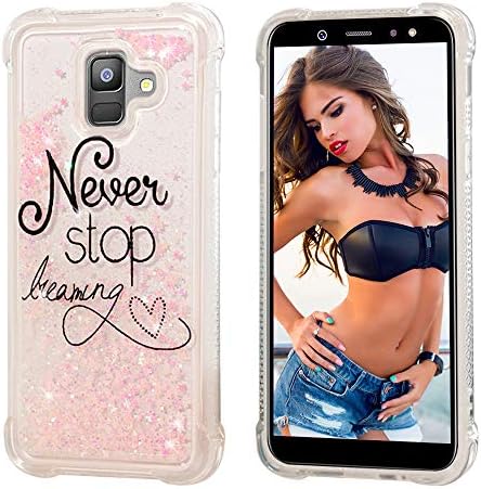 Samsung Galaxy A6 Case, AUMIAU Flowing Floating Liquid Glitter Bling Pretty Cute Lovely Soft TPU Shockproof Flexible Cases Cover for Galaxy A6 2018 Release (Pink)