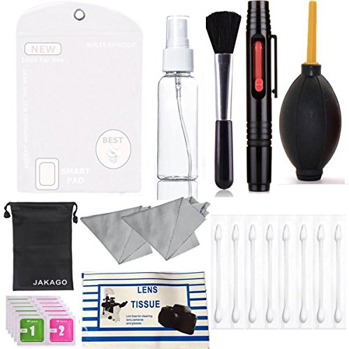 JAKAGO Professional Screen Camera Cleaning Kit for DSLR Cameras (Canon, Nikon, Pentax, Sony) Computer Smartphone Screen including Air Blower/Double Sided Lens Cleaning Pen/ Lens Brush/ Lens Tissues JAKAGO Professional Screen Camera Cleaning Kit for DSLR Cameras (Canon, Nikon, Pentax, Sony) Computer Smartphone Screen including Air Blower/Double Sided Lens Cleaning Pen/ Lens Brush/ Lens Tissues