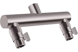 HAOXIN Shower Head Manifold with Double Outlet and Shut Off Valves for Dual Sprayer Showering System,Can Connect Two Showerheads,Brushed Nickel,STN02
