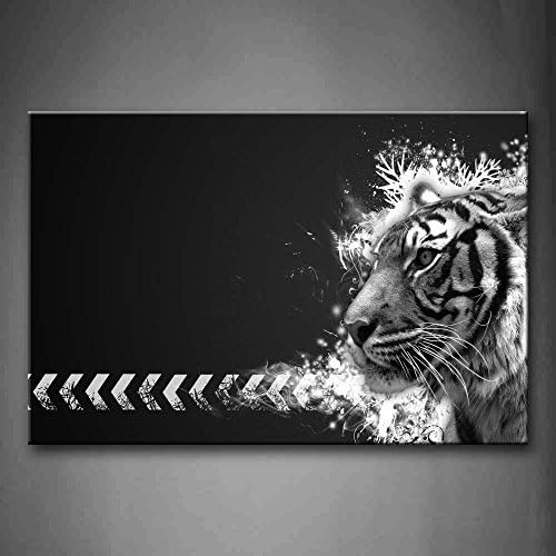 YIDA YUN Black And White Tiger Head At Black Background Wall Art Painting Pictures Print On Canvas Animal Picture For Room