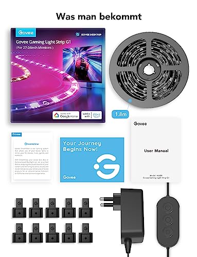 Govee Gaming Light for Monitor G1, TV LED Backlight for 27-34 Inch TV or PC, Smart RGBIC Wi-Fi TV Backlight, Double Light Beads with 123 Scene Modes App Control, Compatible with Alexa
