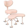 Pipersong Meditation Cross Legged Chair PRO, ADHD Chair with Height Adjustable Backrest, Criss Cross Desk Use with Footrest and Wheels for Home Office, Flexible Design for Fidgety Sitters, Pink
