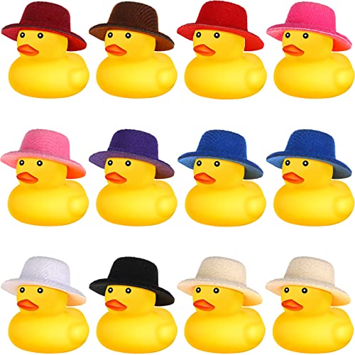 Yellow Rubber Ducks with Hats Halloween Rubber Ducks Pack of 12, Mini Bath Toys Squeaky Bathtub Tiny Ducks Mini Ducks for Bathtub Duckies Gift for Halloween Baby Shower(Flat Cap)