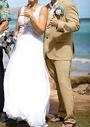 High-End Suits Retro Khaki Linen Men Suit Casual