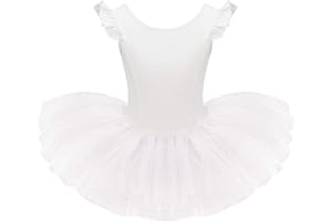 IDOPIP Toddler Kid Girls Ruffle Flutter Sleeve Ballet Dance Dress Tutu Skirted Leotard Ballerina Dancewear Gymnastics Costume
