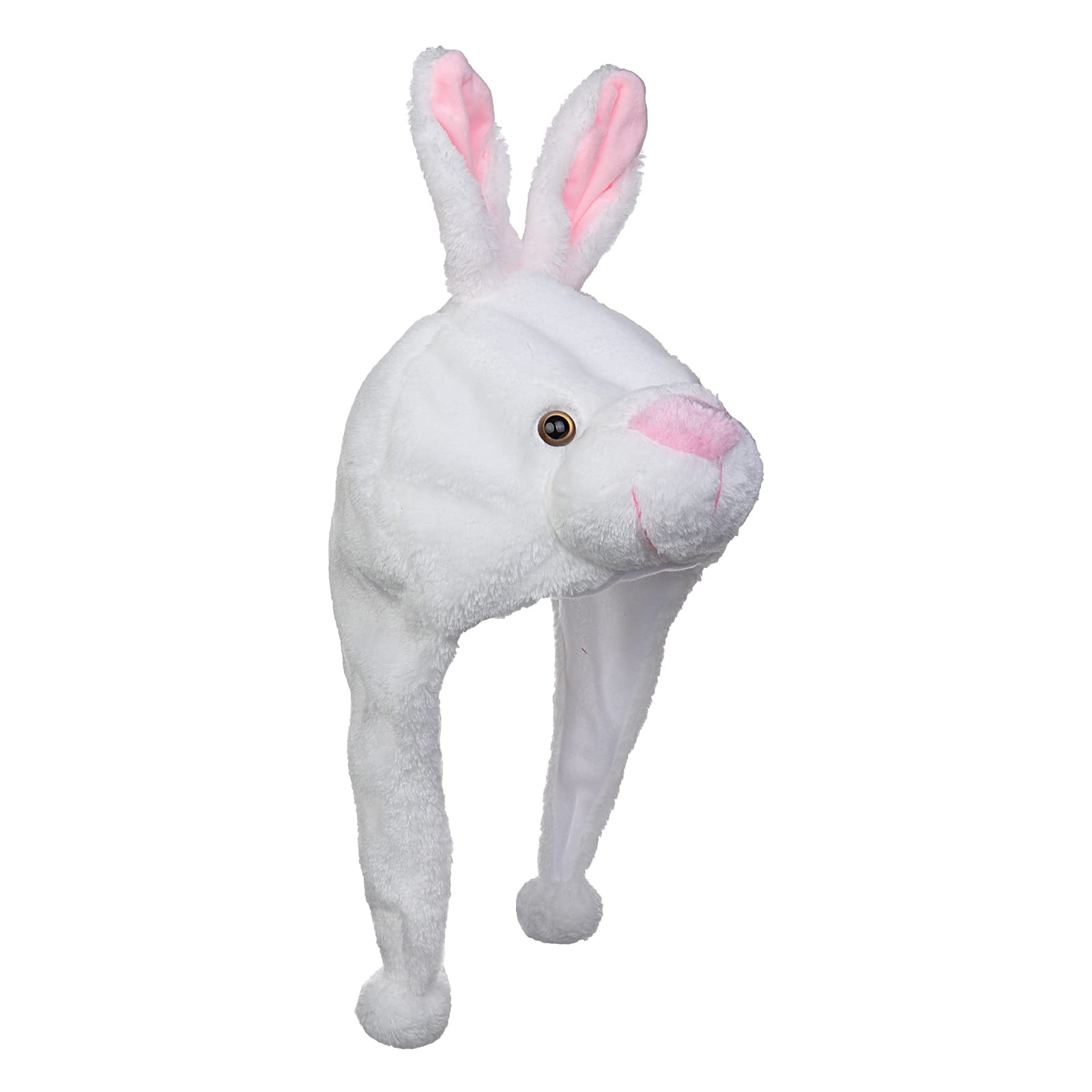 JK Home Funny Plush Animal Hat, Headwear Cartoon Hats, Soft Warm Novelty Stuffed Ear Flaps Scarf Cap, Cosplay Costume Headgear, Headband Photo Props, Unisex Children Adults White Bunny — image 1