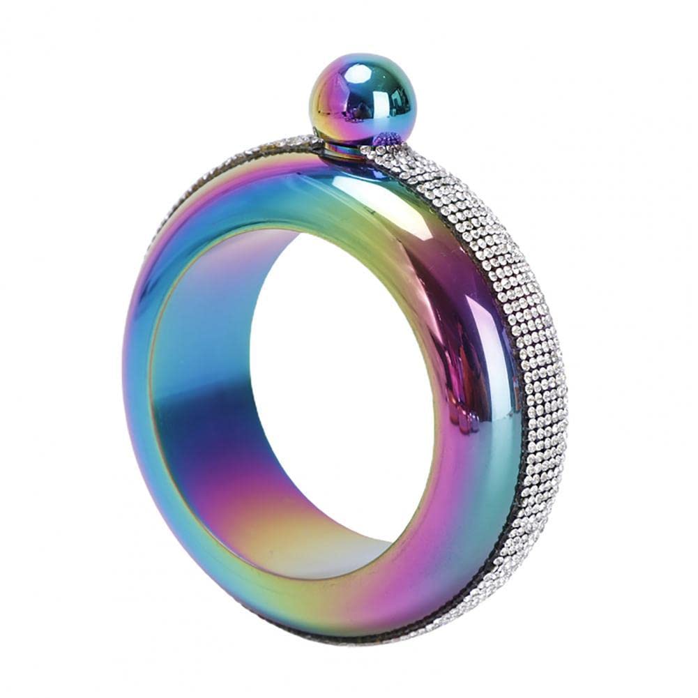 Tiardey Bracelet Bangle Flask,3.5oz Smooth Stainless Steel Portable Bracelet Flask for Party Outdoor Activities Gift Ideas - Colorful Rhinestones