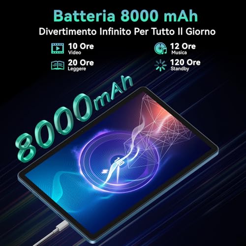 11 Inch Tablet with Gemini AI, Android 16 Tablet with Cover, Mouse & Keyboard, Octa-Core, 32 GB RAM + 256 GB ROM + 2 TB TF, 1920 x 1200 HD Display, 90 Hz, Dual Camera 8MP + 16MP, 8000mAh (Blue)