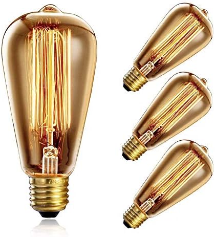 Heofean Vintage Light Bulb 60W, E27 Screw Edison Bulb ST64 Retro Light Bulb (Old Fashioned Style), Squirrel Cage Tungsten Filament Glass Antique Lamp | 2700K- 4 Pack