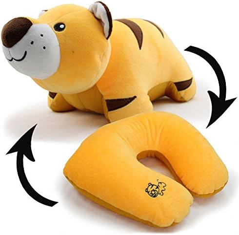 GA Creatives 12Inch Portable Animal Tigers Doll Convertible U-shaped Neck Pillow Baby Plush Toy Multifunctional Travel Neck Cushion
