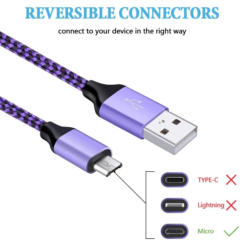 Micro USB Cable, AILKIN 5-Pack 6ft High Speed Nylon Braided Android Charging Cables for Samsung Galaxy J8/J7/S7/S6/Edge/Note 5 4, PS4, Motorola, HTC, LG Android Tablets and More USB to Micro USB Cords