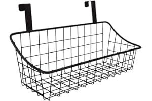 Srutueo Basket with Hook Grid Storage Basket, Hang It Behind a Door or on a Railing, Over The Cabinet Door, Black