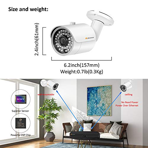 Jennov HD PoE Home Security Camera System with 4X Wired Outdoor PoE IP Cameras & Monitor,4 Channel HD NVR Security System w/ 1TB HDD for Home and Business 7/24 Recording Free App Remote View… - Thumbnail 7