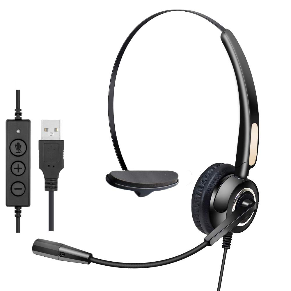 MCHEETA USB Headset with Microphone, Computer Headsets with Noise Canceling Microphone, Call Center Wired Headset USB for PC/Laptop/Skype/Computer