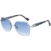 ZENOTTIC Oversized Rimless Sunglasses for Women Geometric Diamond Cutting Gradient Lens UV Protection Fashion Shades Trendy